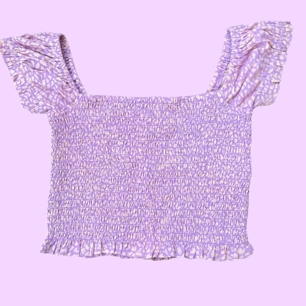 Billabong ruched Milkmaid-style top size M in purple & pink print